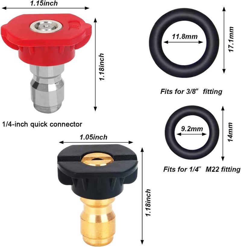 CKANDAY 5 Pack Pressure Washer Spray Nozzles Tips + 40 Pcs O-Rings Replacement for 1/4 inch and 3/8 inch, 5 Degrees Nozzles 1/4 Inch Quick Connection Tips with M22 Quick Connect Coupler Set, 4000 PSI - Image 2